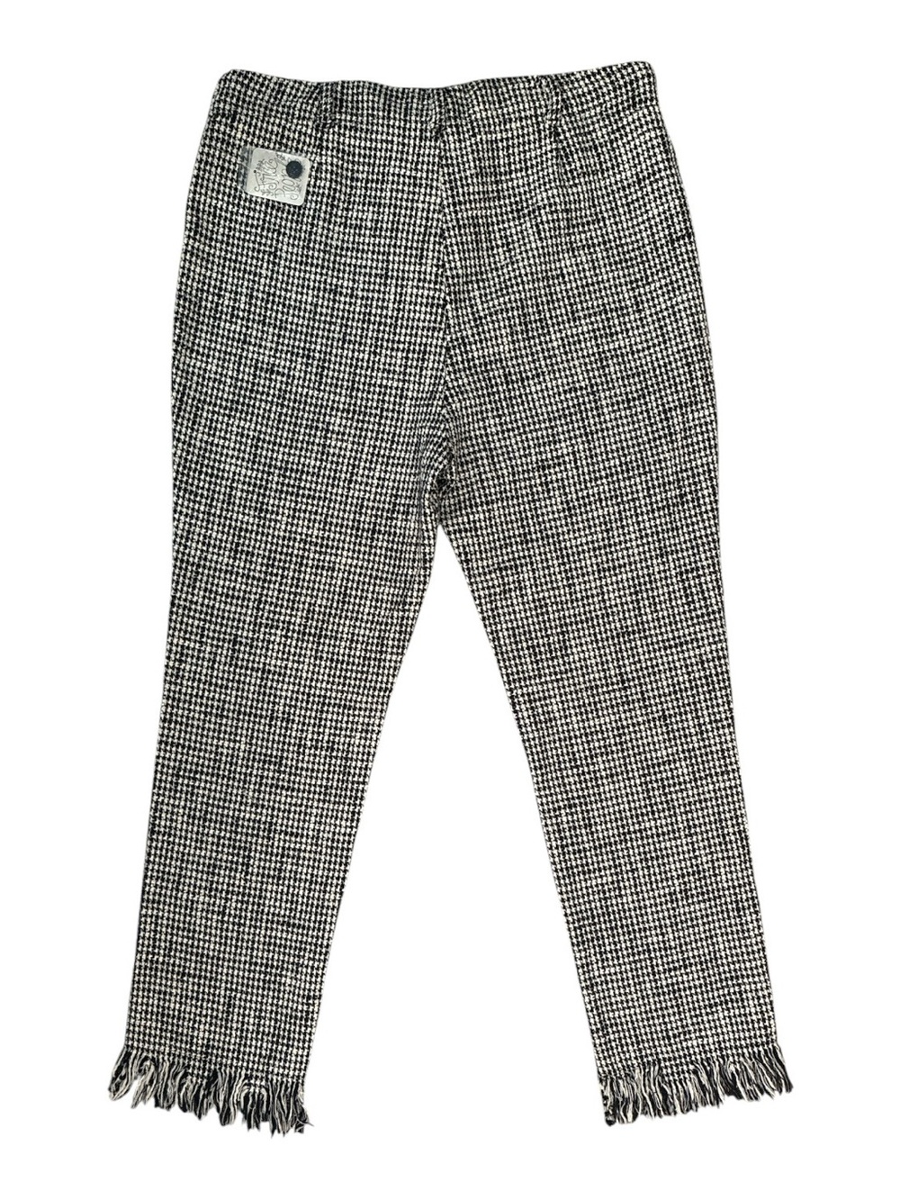 Free People Houndstooth Fringe Hem Pants Size 12 NWT Black White Preppy - Picture 3 of 10